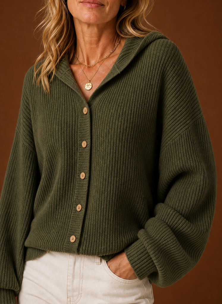 Ribbed Knit Hooded Button Cardigan