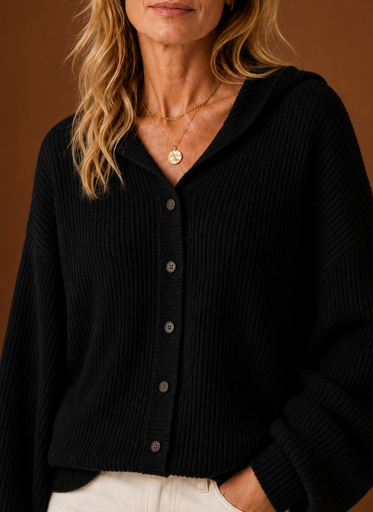 Ribbed Knit Hooded Button Cardigan