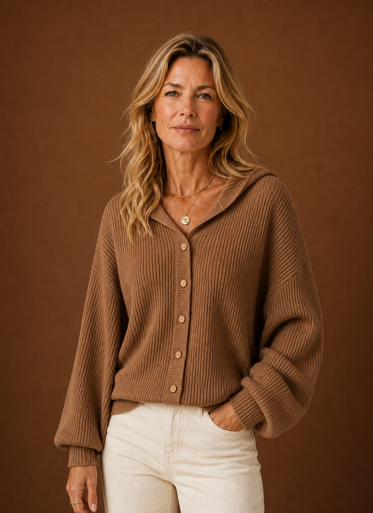 Ribbed Knit Hooded Button Cardigan