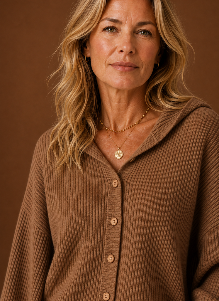 Ribbed Knit Hooded Button Cardigan
