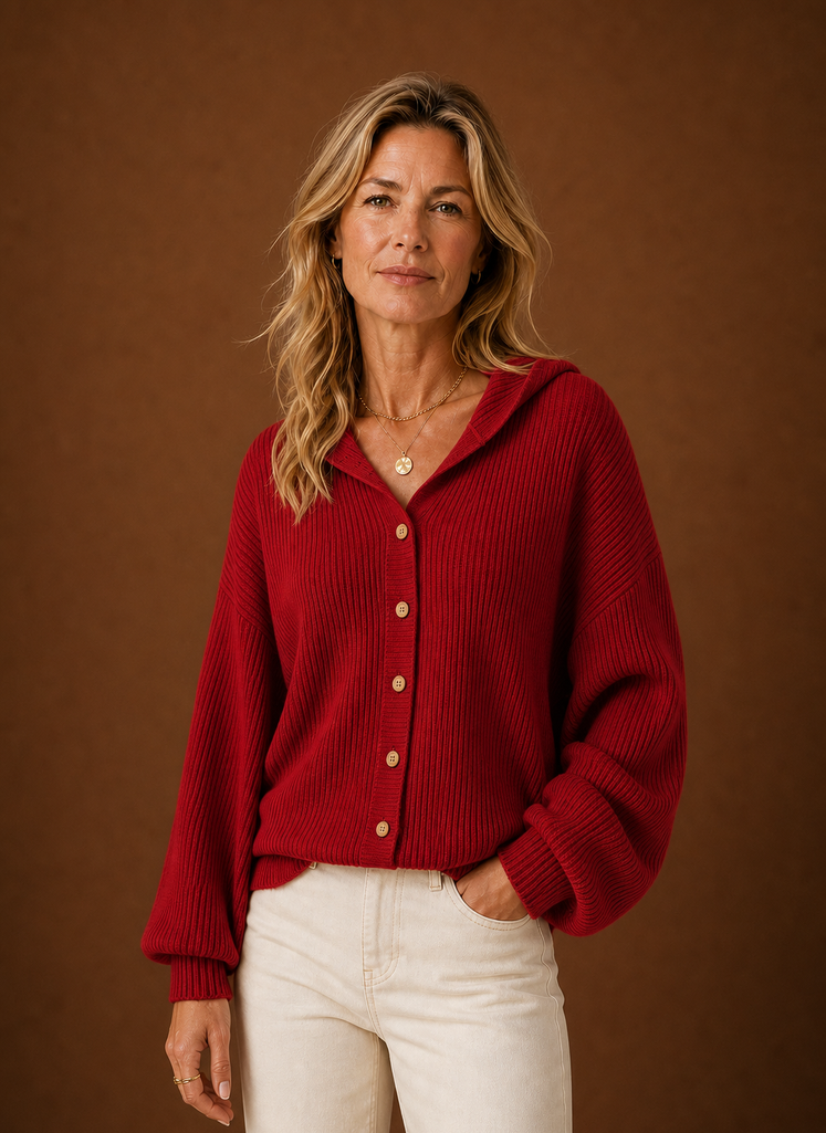 Ribbed Knit Hooded Button Cardigan