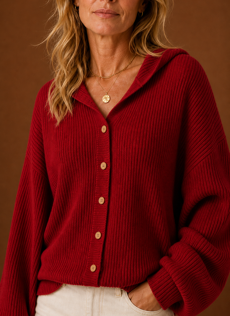 Ribbed Knit Hooded Button Cardigan