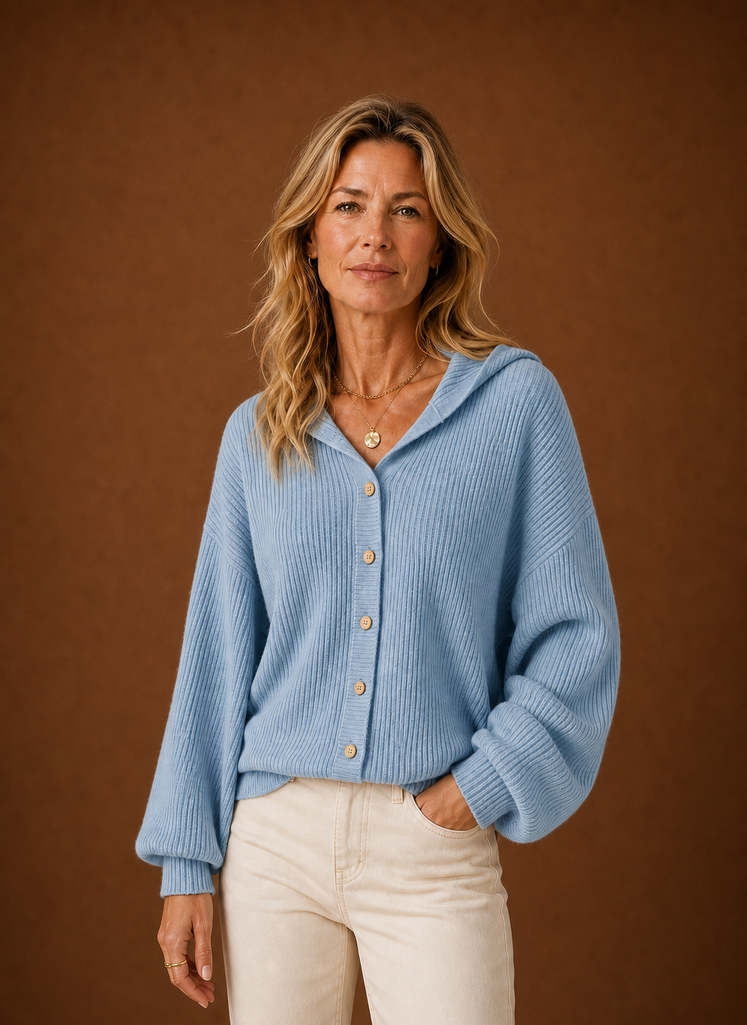 Ribbed Knit Hooded Button Cardigan