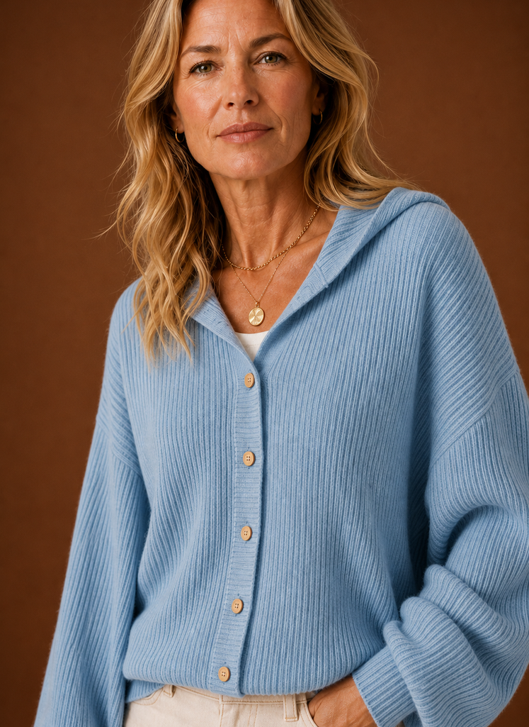 Ribbed Knit Hooded Button Cardigan