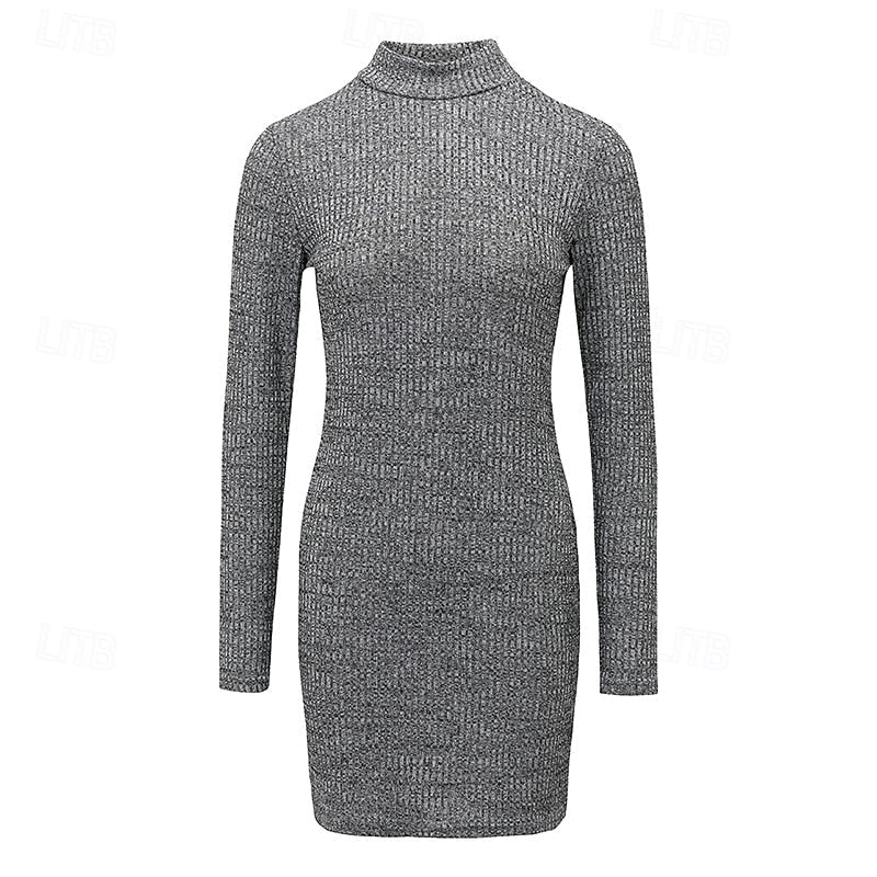 Ribbed Knit Turtleneck Sweater Dress