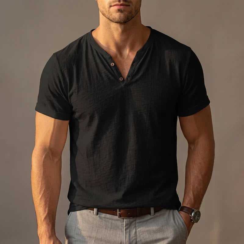 Slim Fit Short Sleeve V Neck Henley
