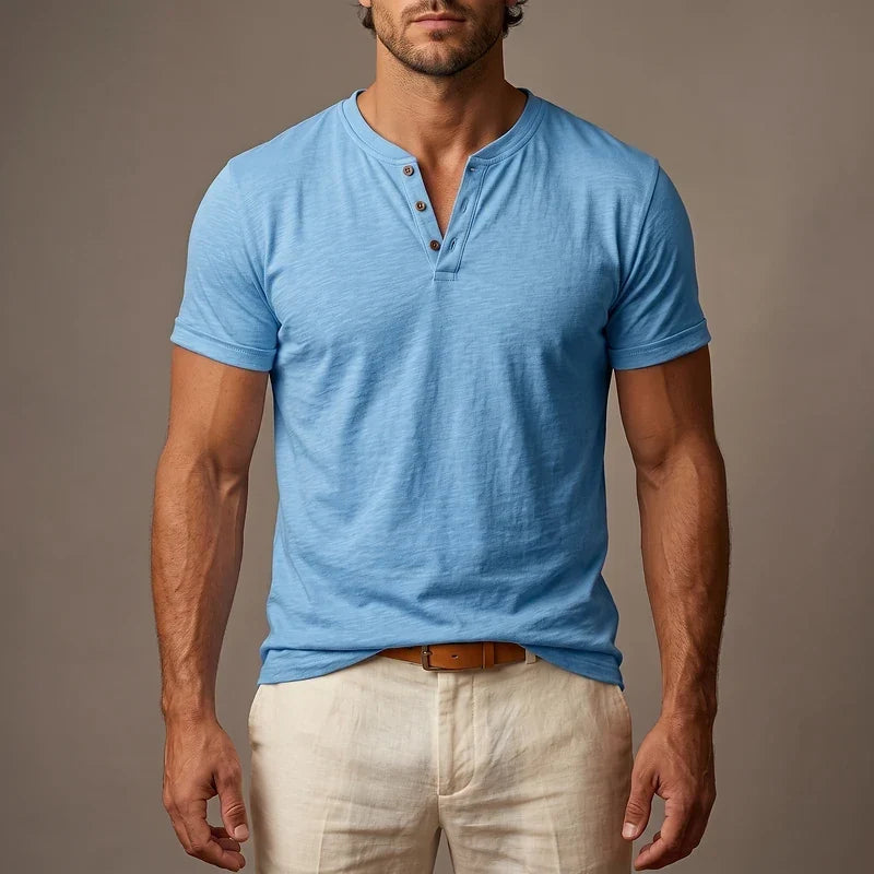 Slim Fit Short Sleeve V Neck Henley