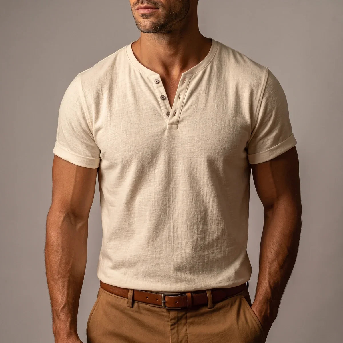 Slim Fit Short Sleeve V Neck Henley