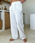Straight Leg Linen Blend Pants with Elastic Waist