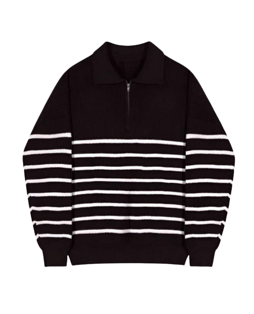 Striped Cotton Knit Quarter Zip Sweater