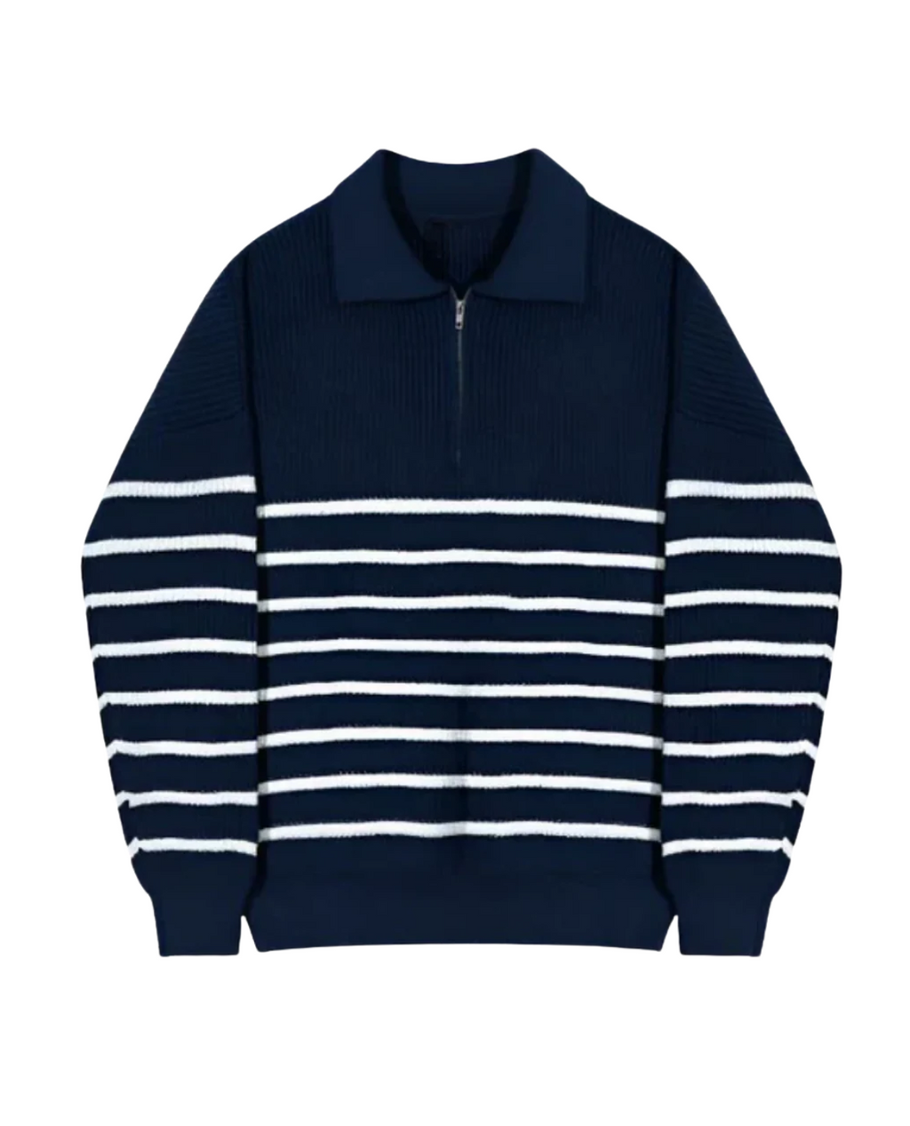 Striped Cotton Knit Quarter Zip Sweater