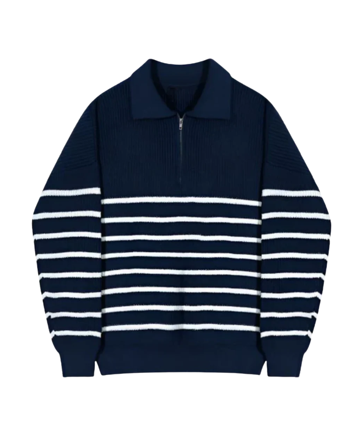 Striped Cotton Knit Quarter Zip Sweater