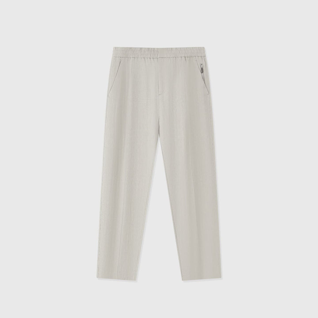 Tapered Linen Lyocell Blend Pants with Elastic Waist