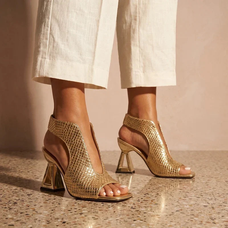 Woven Peep Toe Slingback Block Heel Sandals